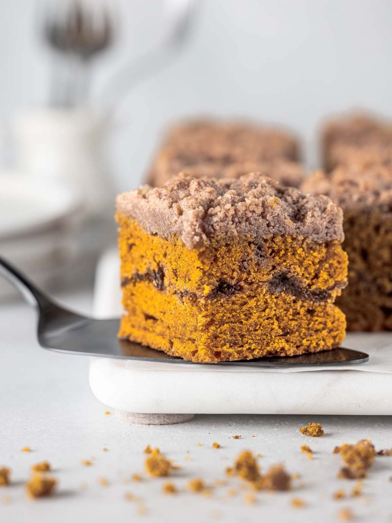 Pumpkin Coffee Cake slice on spatula