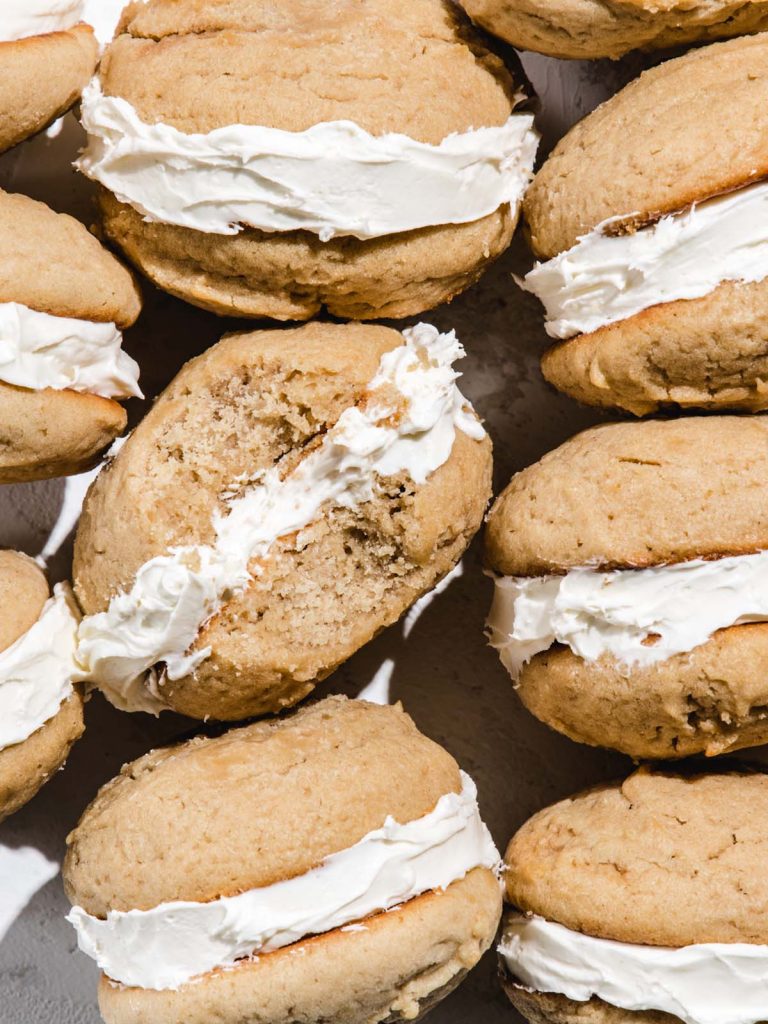 Close up Whoopie Pies with bite removed.