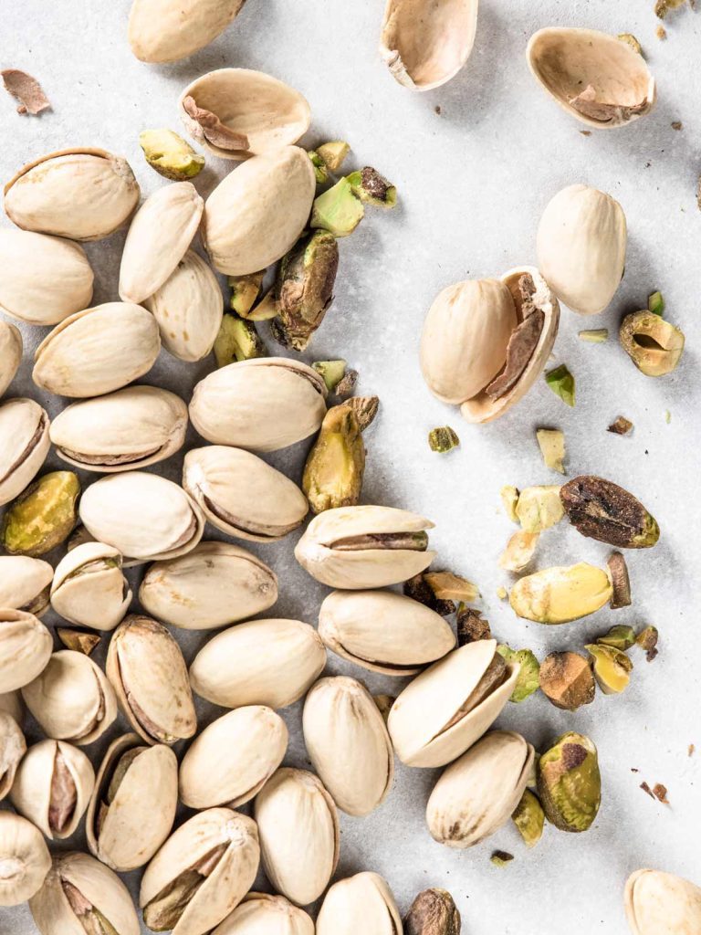 Shelled pistachios on board.