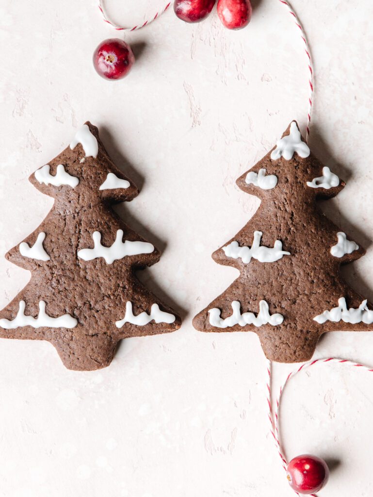 Close up of decorated cookies with royal icing.