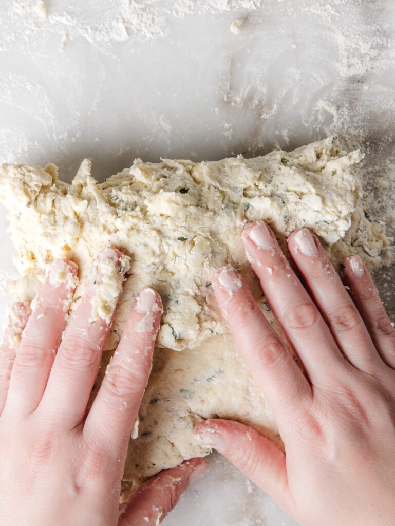 Folding scone dough.